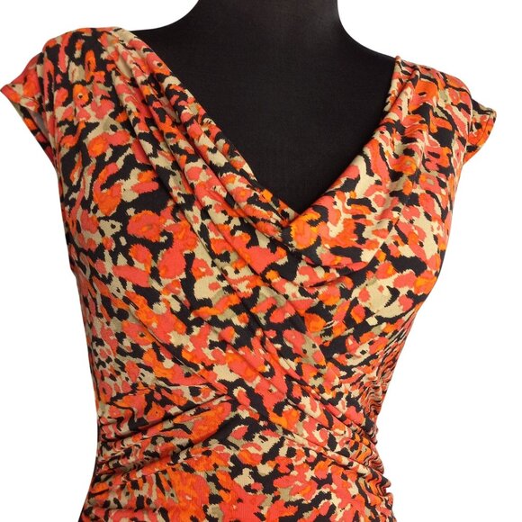 Vince Camuto XS Tunic Top Abstract Print Sleeveless Ruched Wrap V Neck Stretch - Picture 5 of 7